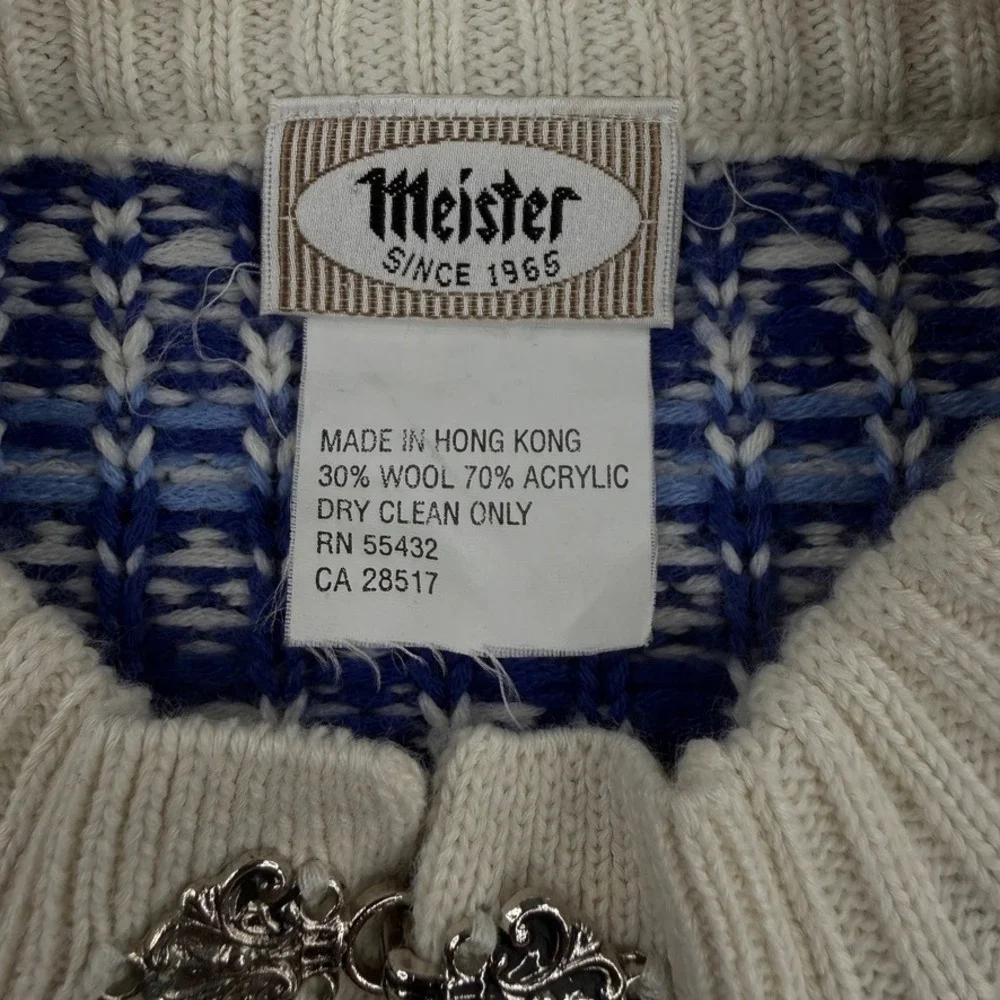 Vintage Meister Sweater M Mens Nordic Wool Blend Blue Cream Fair Isle Pewter